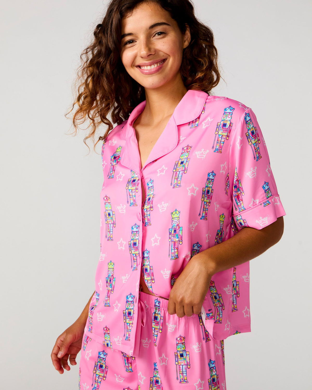 Graffiti Nutcracker Silky Pant Set, Pink