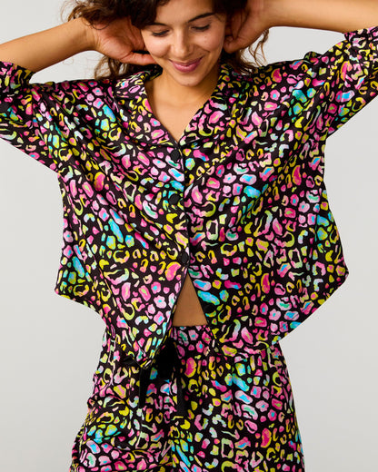 Bright Animal Silky 3/4 Shirt Set