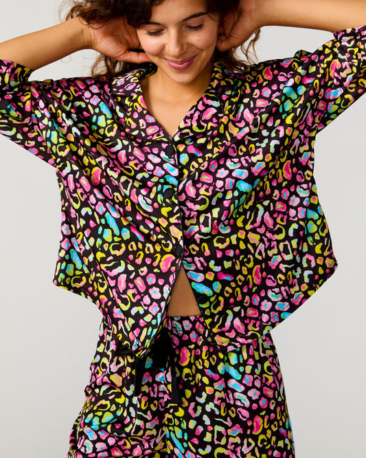 Bright Animal Silky 3/4 Shirt Set
