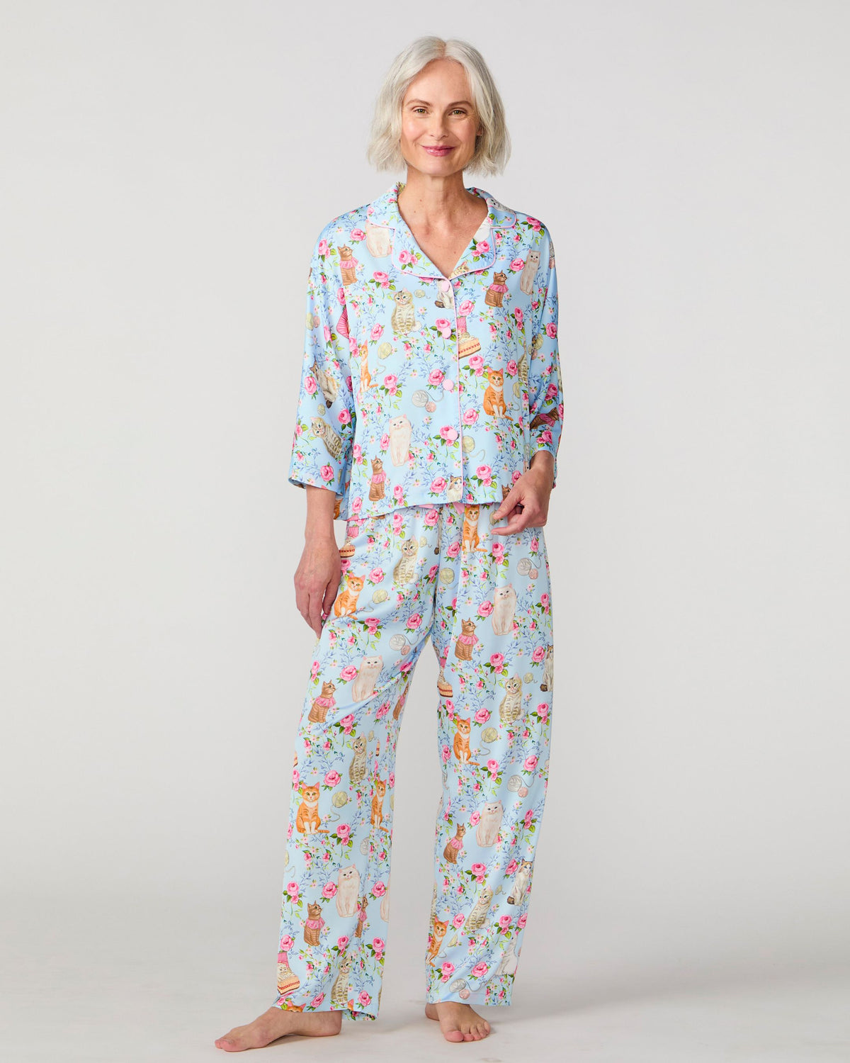 Silky House Cats 3/4 Sleeve Pant Set