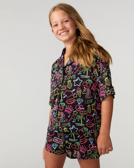 Kids Neon Silky Short Set