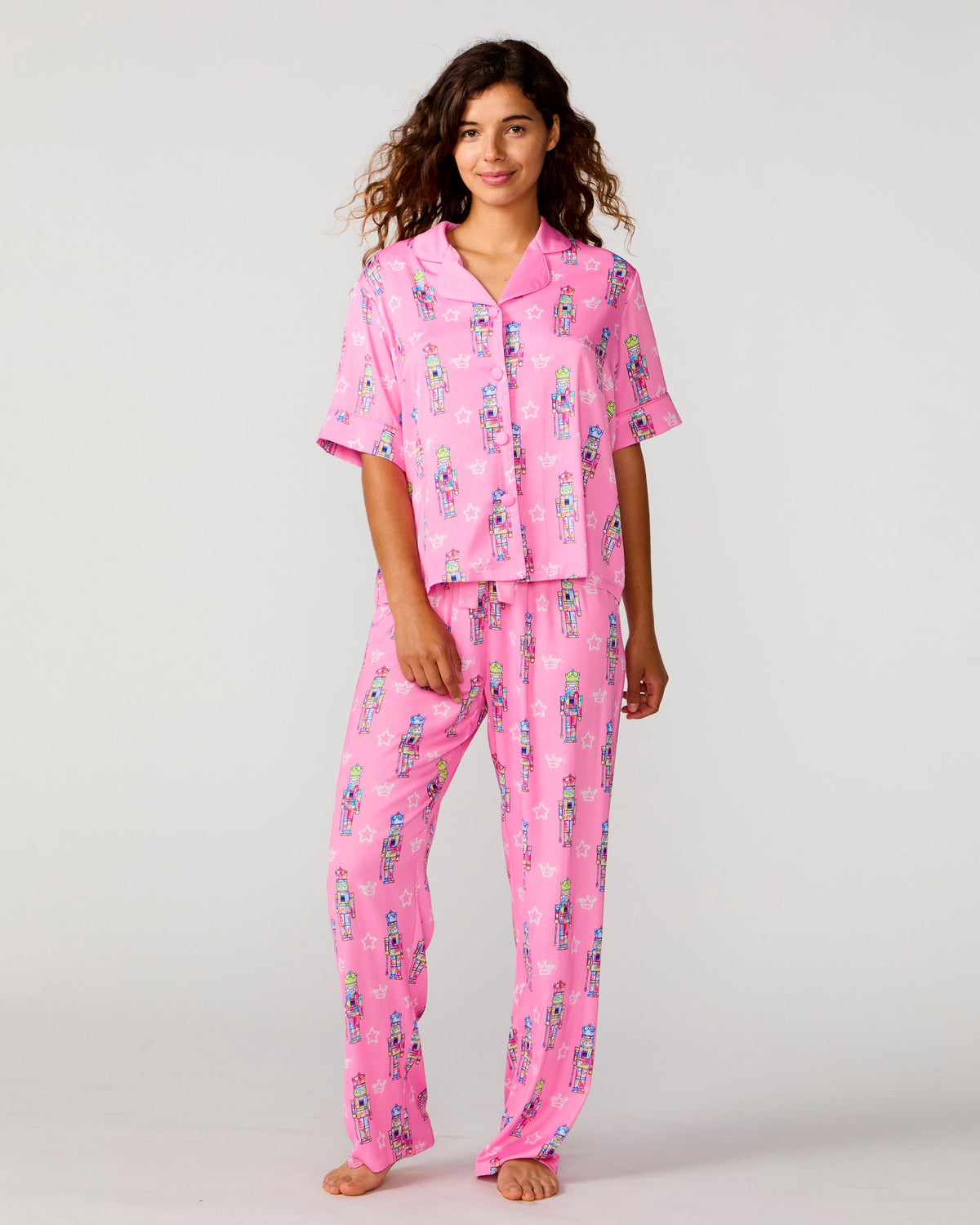 Graffiti Nutcracker Silky Pant Set, Pink