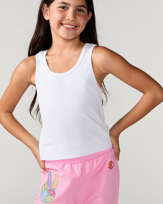 Kids Sunshine Classic Ribbed Tank, White