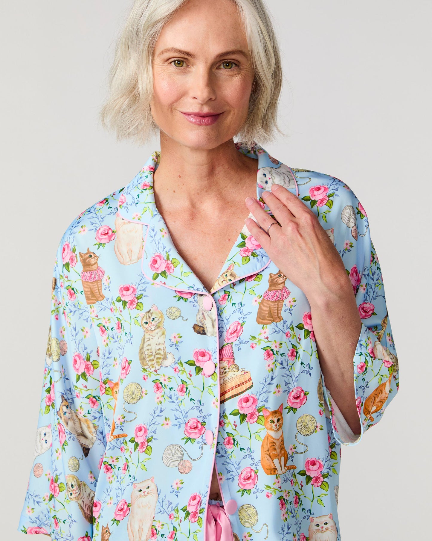 Silky House Cats 3/4 Sleeve Pant Set