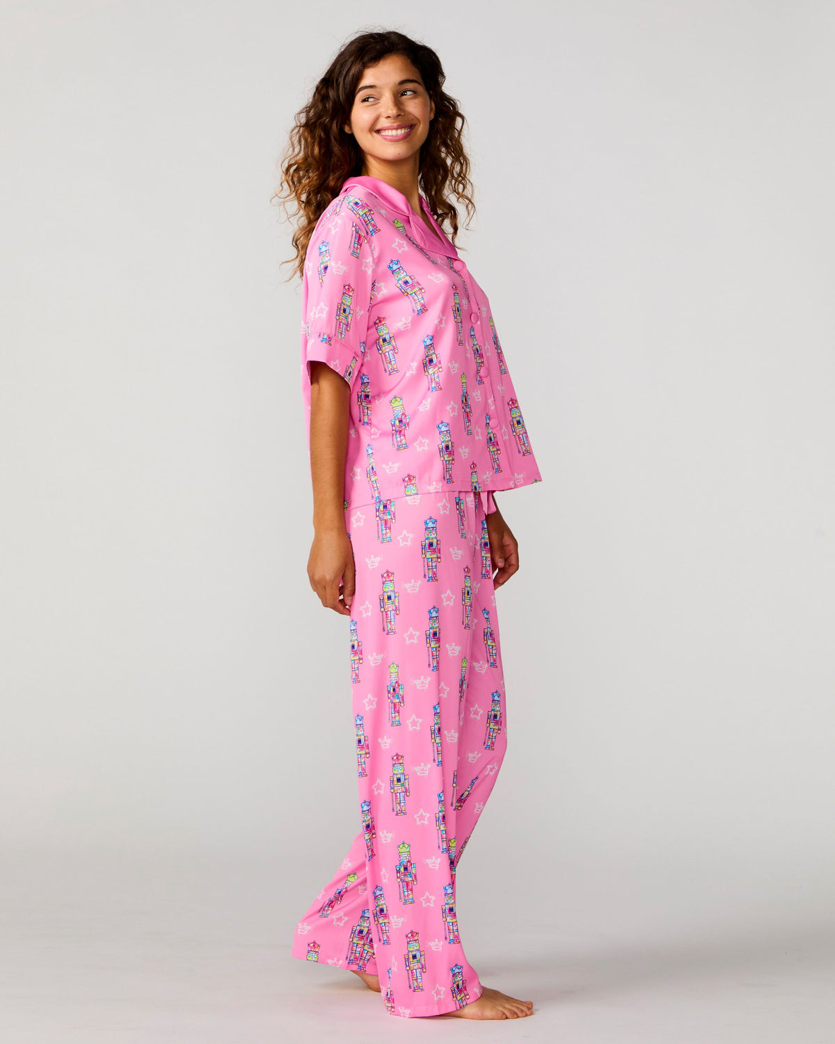 Graffiti Nutcracker Silky Pant Set, Pink