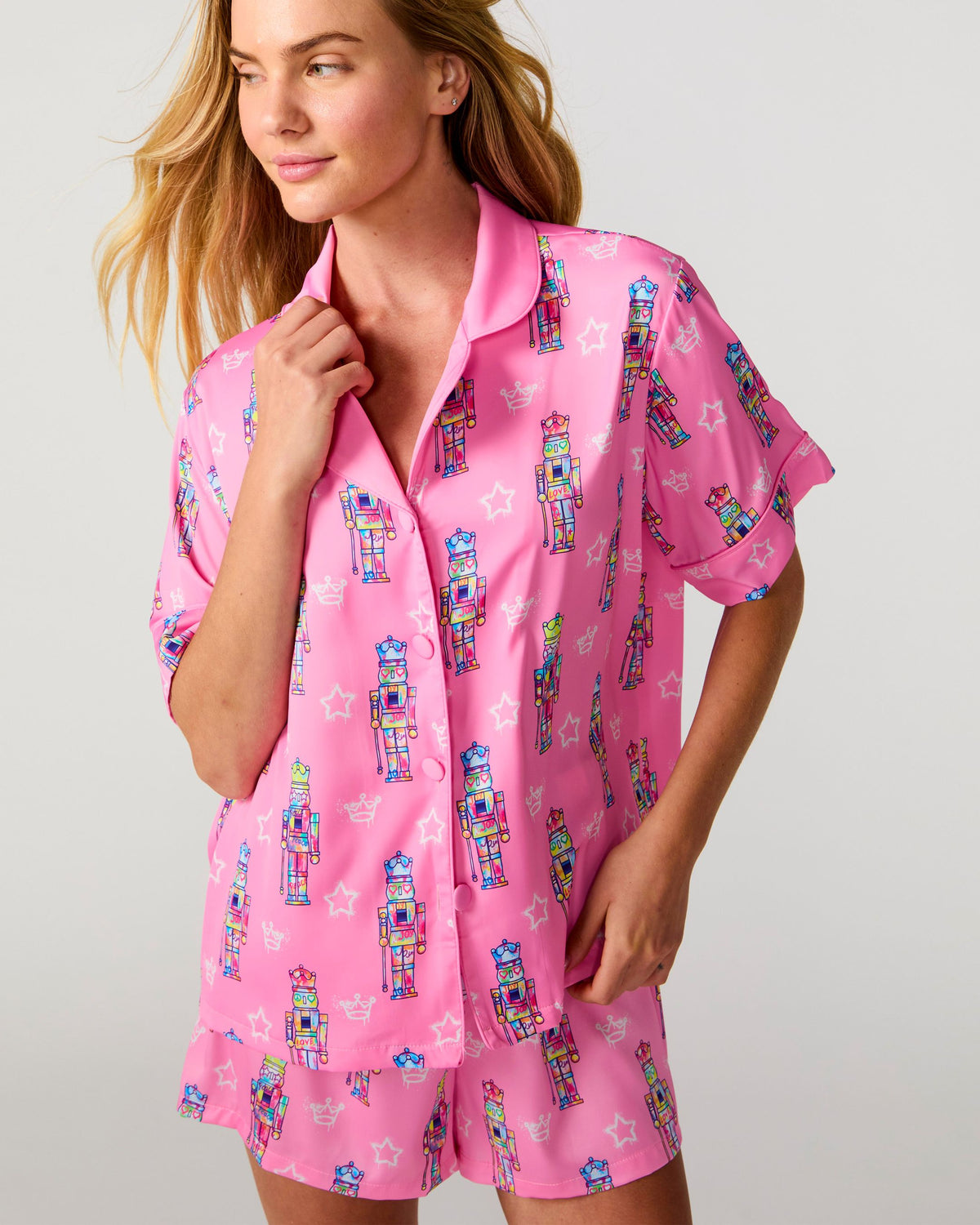 Graffiti Nutcracker Silky Short Set, Pink