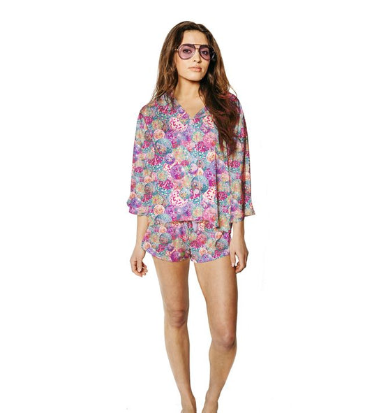 Silky Disco Queen 3/4 Sleeve Short Set