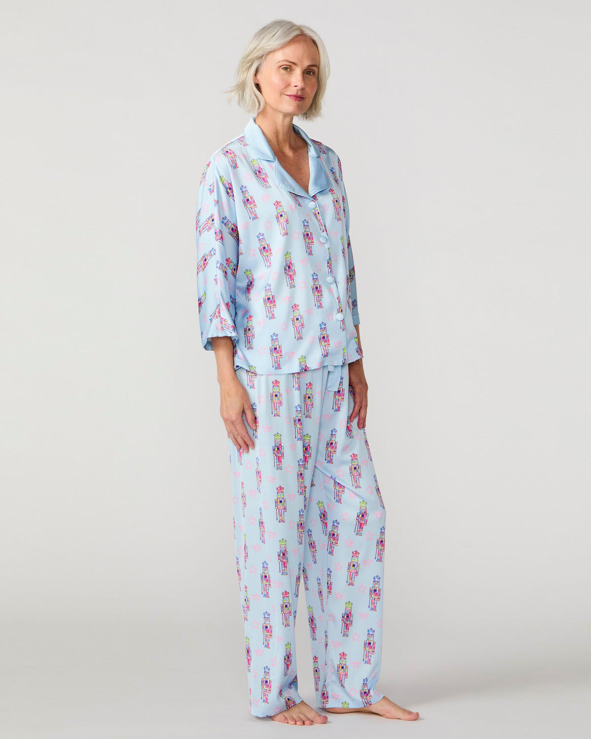 Graffiti Nutcracker Silky 3/4 Sleeve Pant Set, Blue