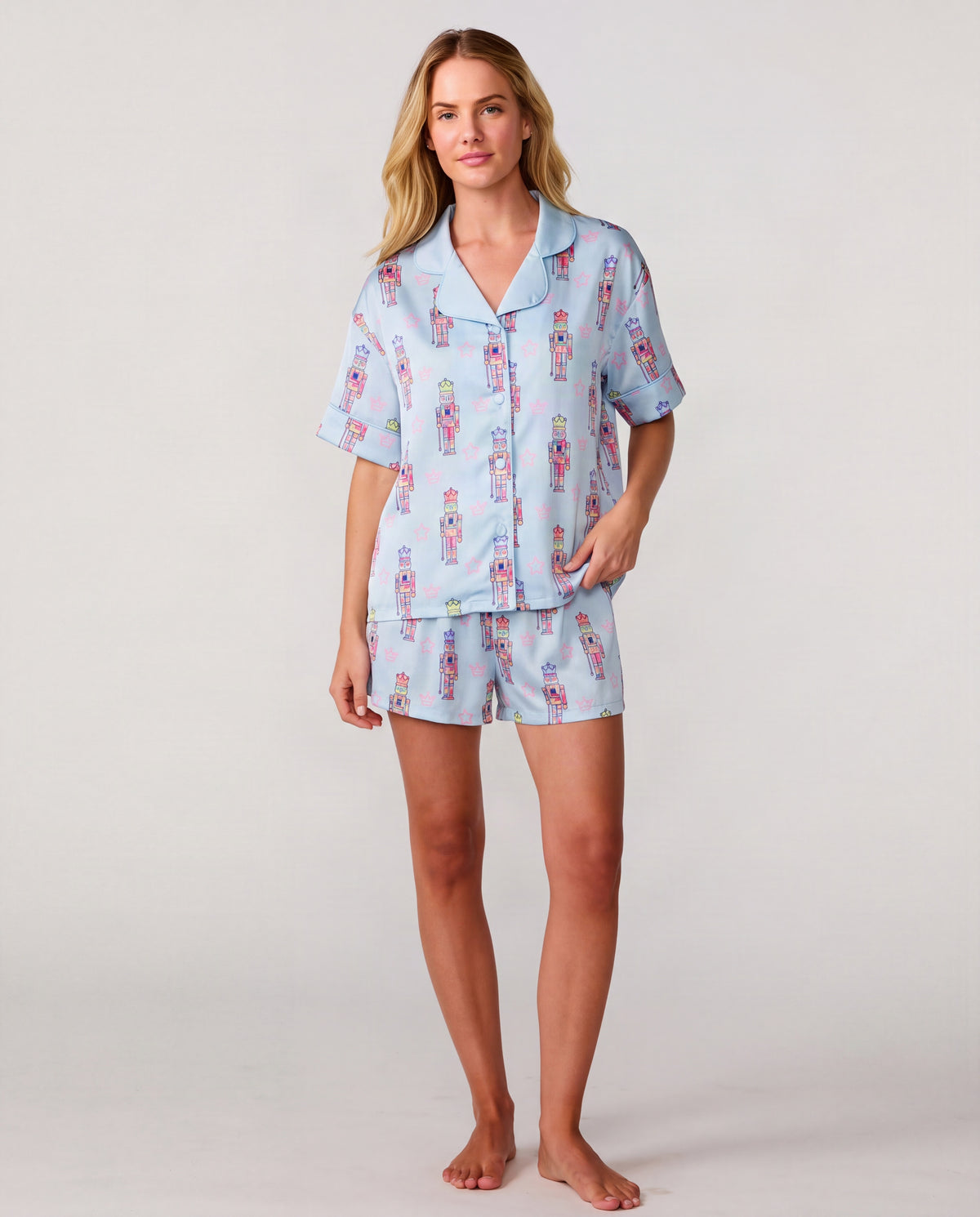Graffiti Nutcracker Silky Short Set, Blue