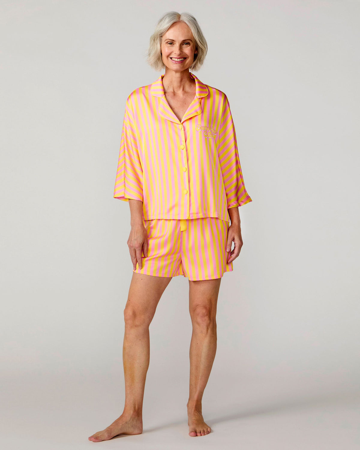Sunshine Club Silky 3/4 Sleeve Short Set