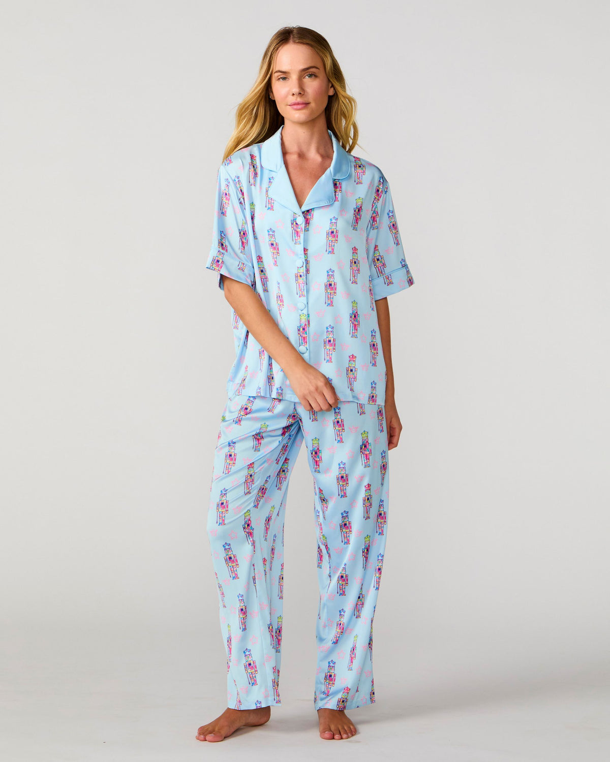 Graffiti Nutcracker Silky Pant Set, Blue