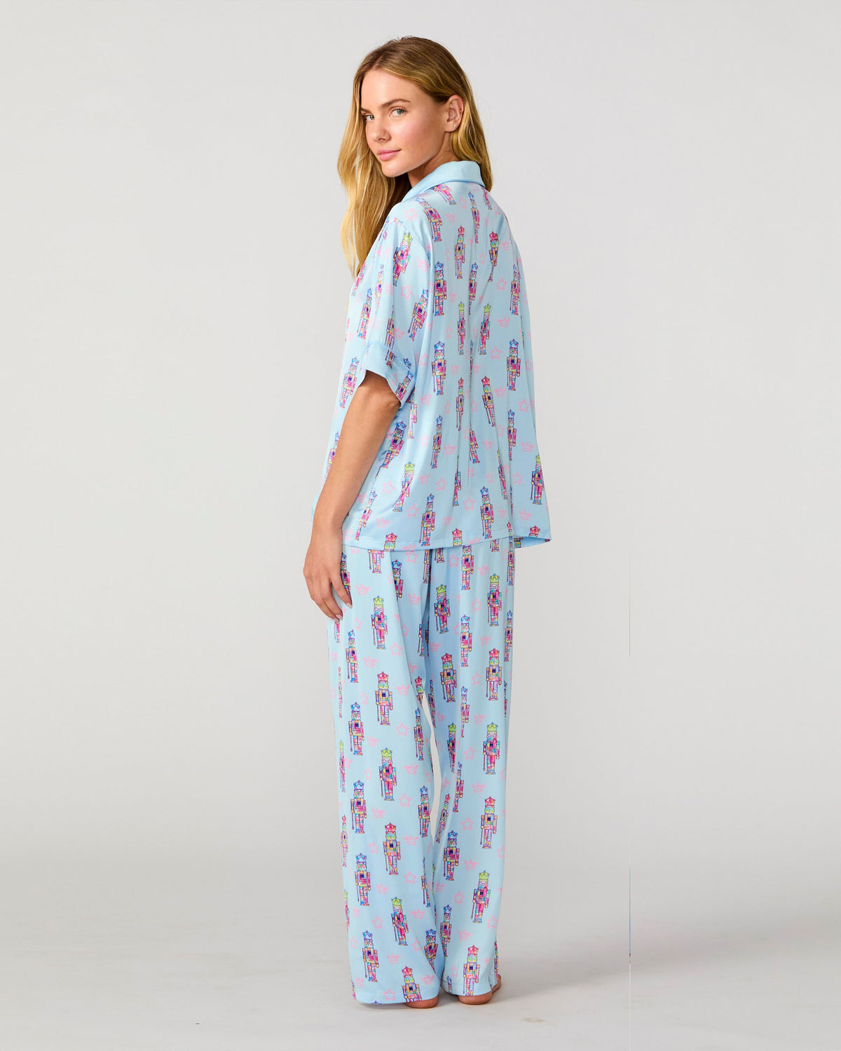 Graffiti Nutcracker Silky Pant Set, Blue