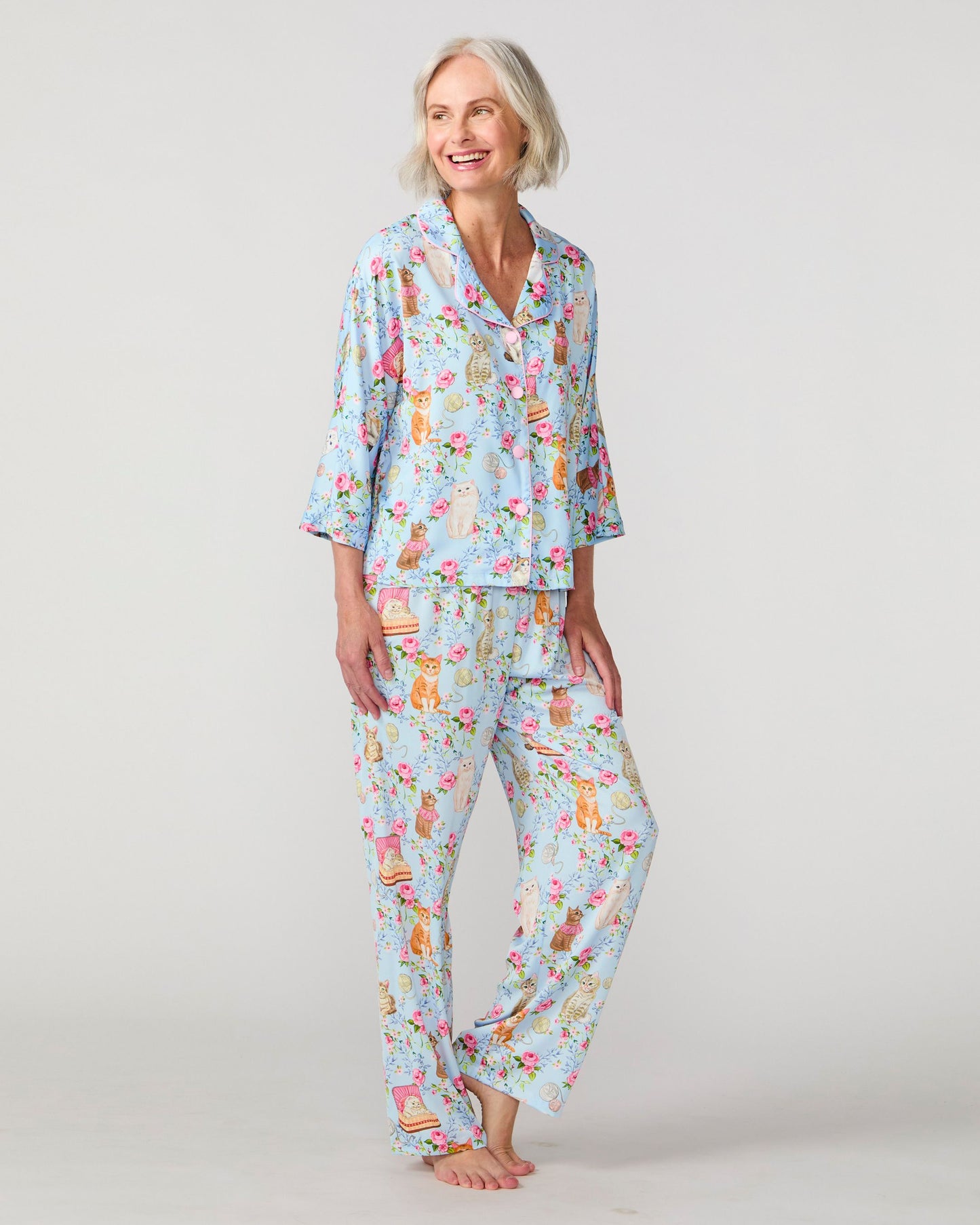 Silky House Cats 3/4 Sleeve Pant Set