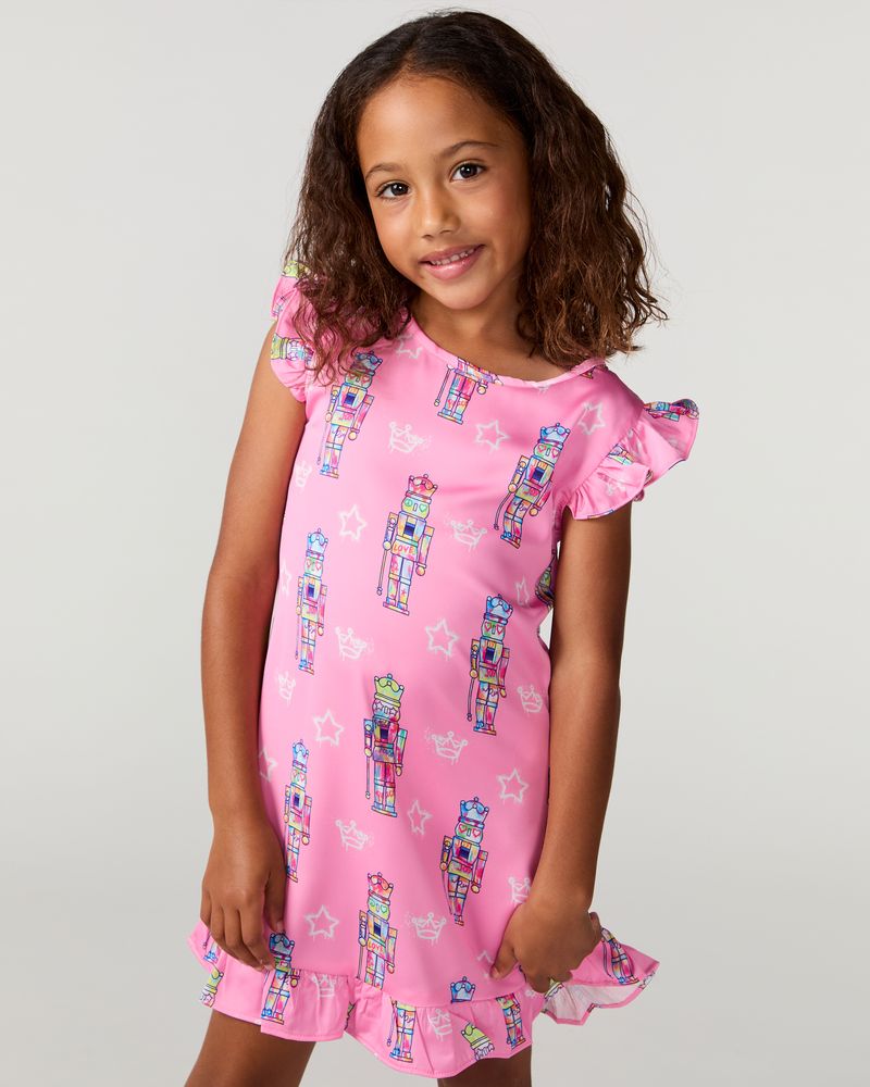 Kids Graffiti Nutcracker Silky Dress, Pink