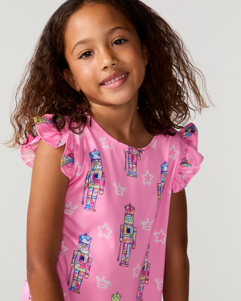 Kids Graffiti Nutcracker Silky Dress, Pink