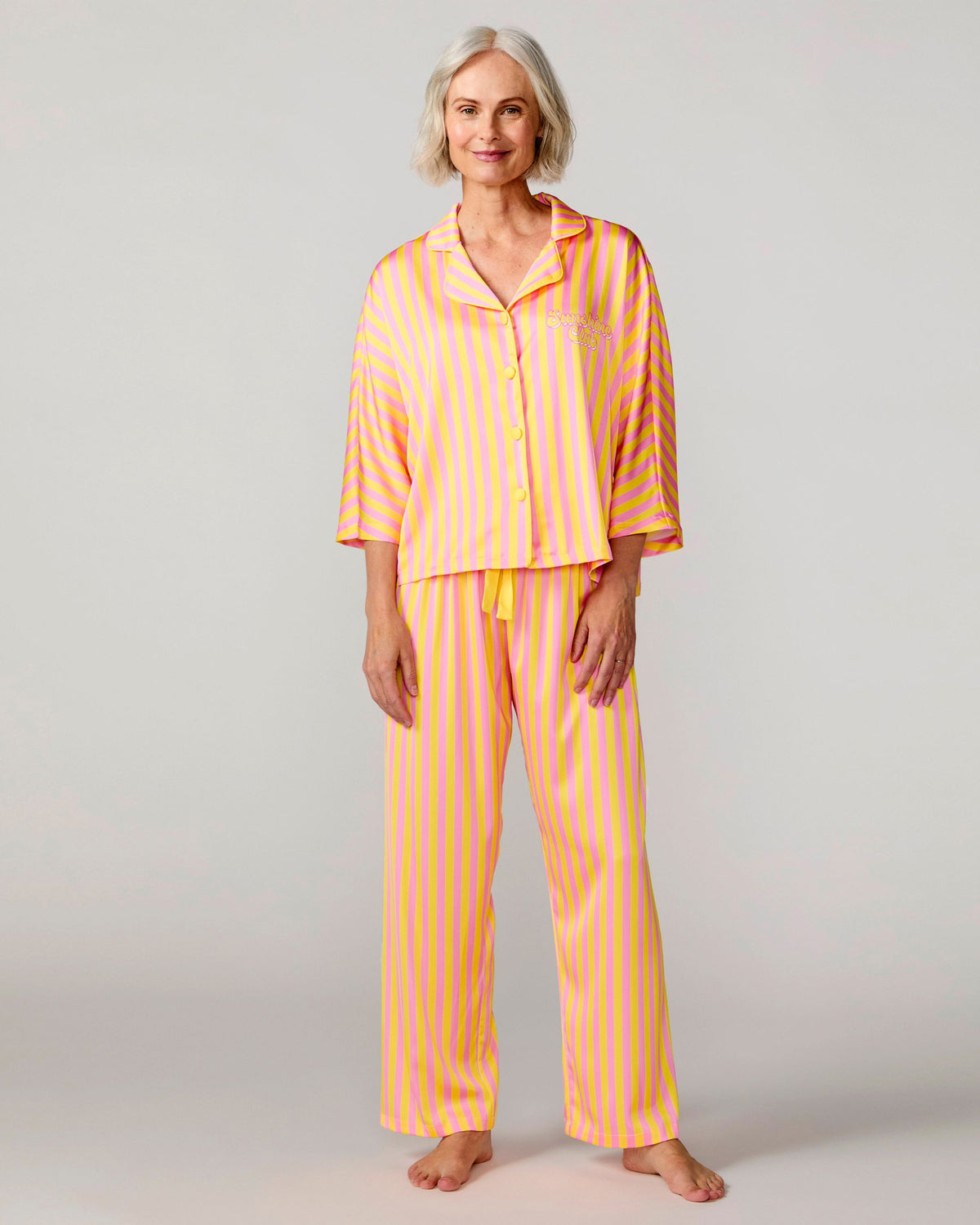 Sunshine Club Silky 3/4 Sleeve Pant Set