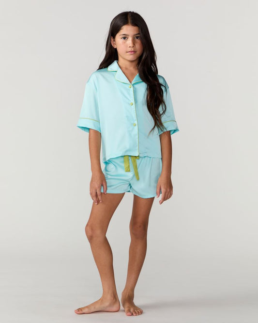Kids Turquoise Silky Short Set