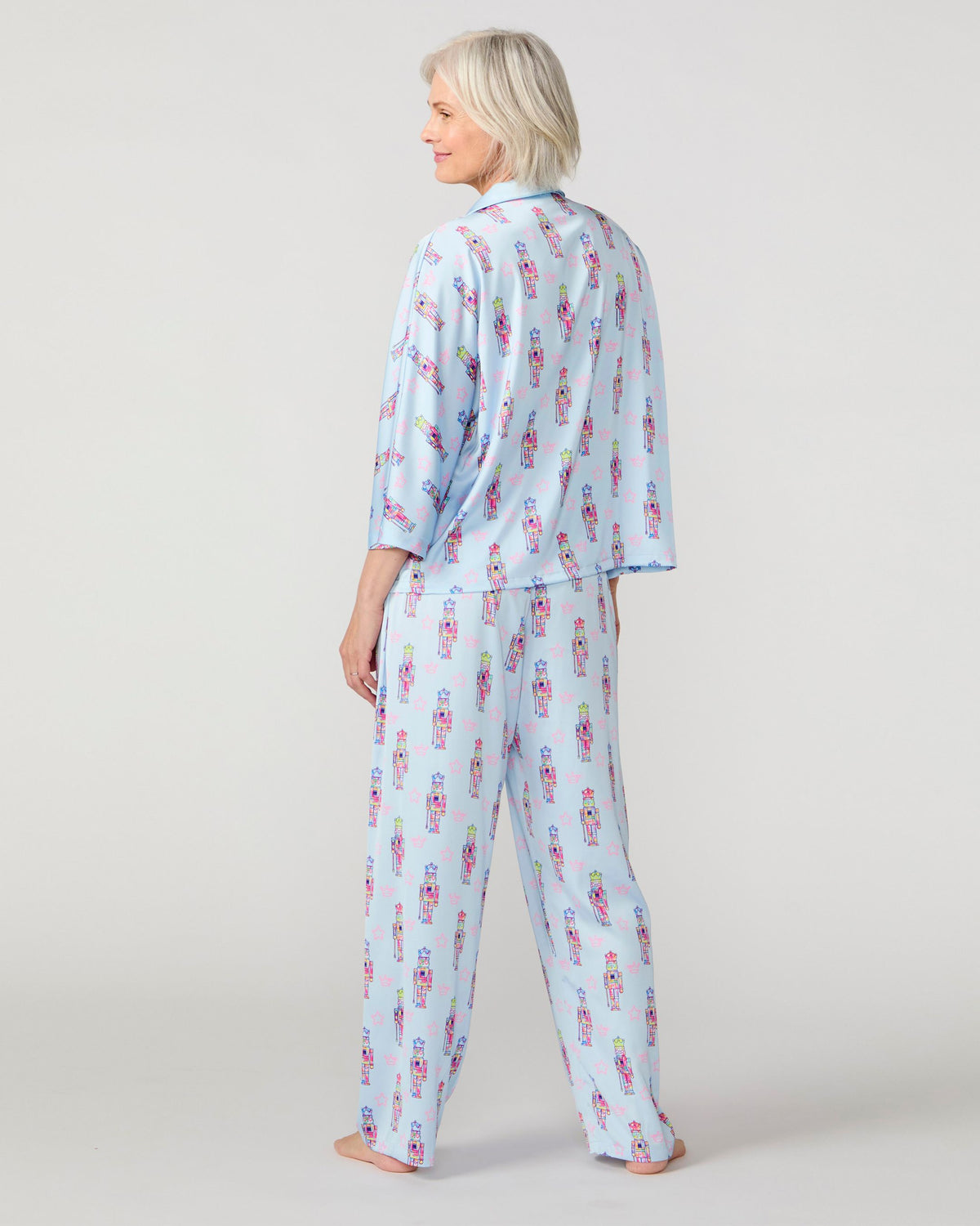 Graffiti Nutcracker Silky 3/4 Sleeve Pant Set, Blue