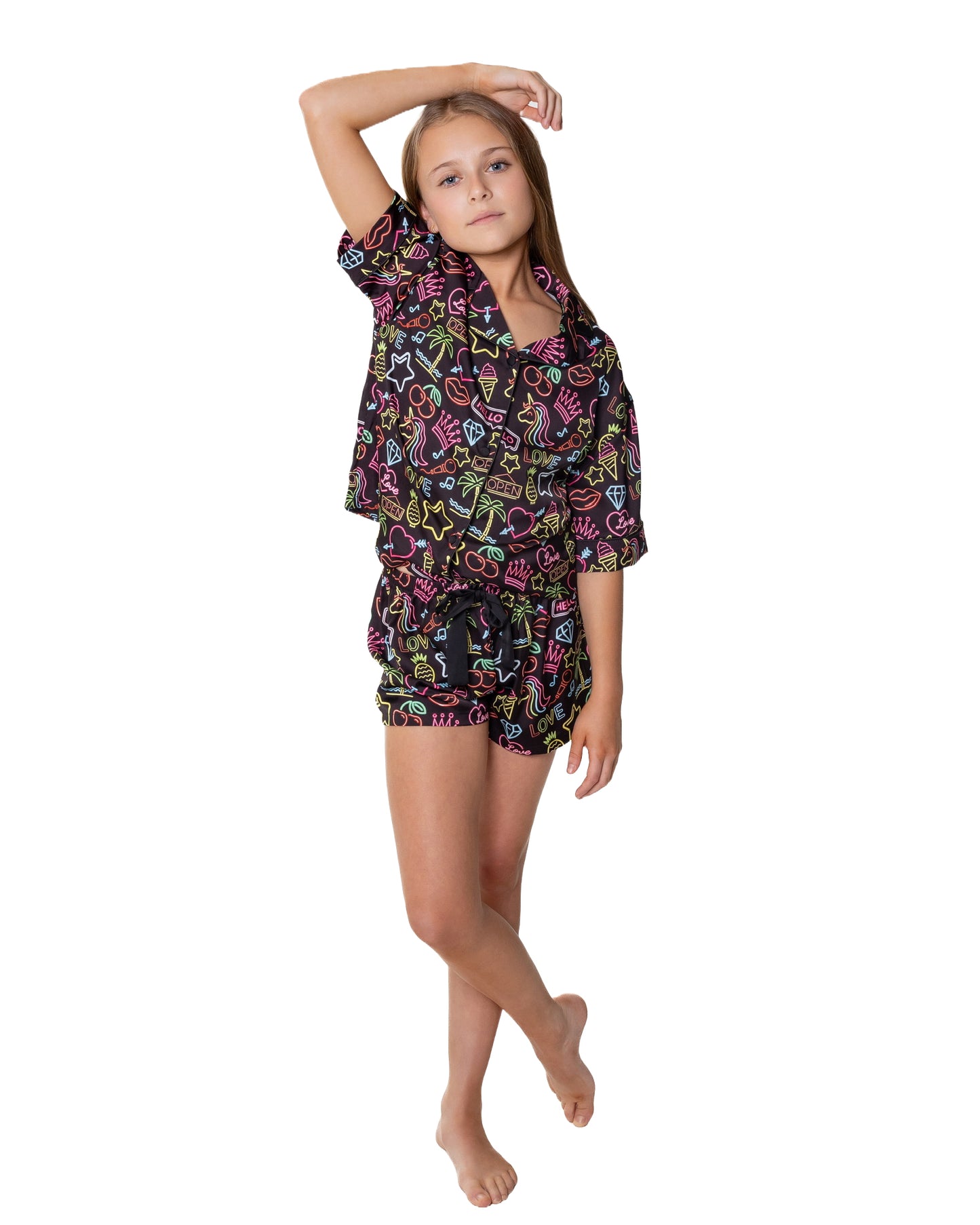 Kids Silky Neon Short Sleeve Short Set