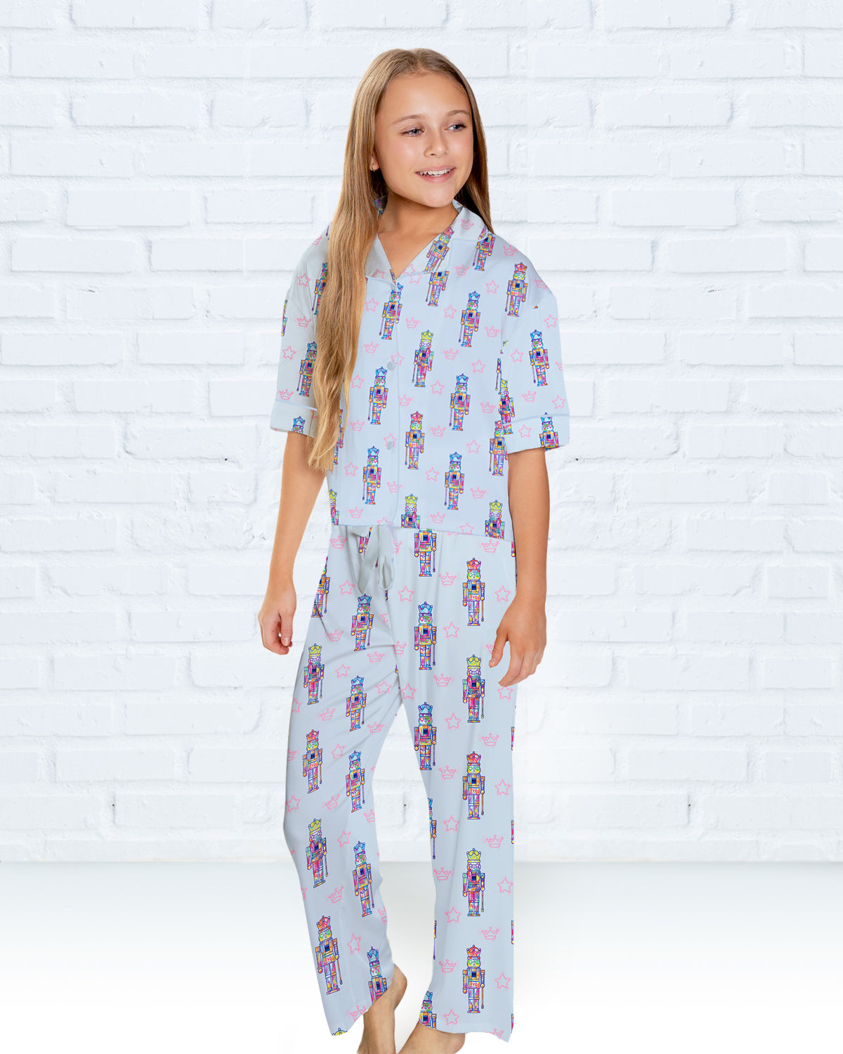Kids Silky Nutcracker, Blue Short Sleeve Pant Set